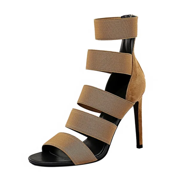 Chic / Beautiful Brown Rave Club Pierced Womens Sandals 2020 10 cm Stiletto Heels Open / Peep Toe Sandals