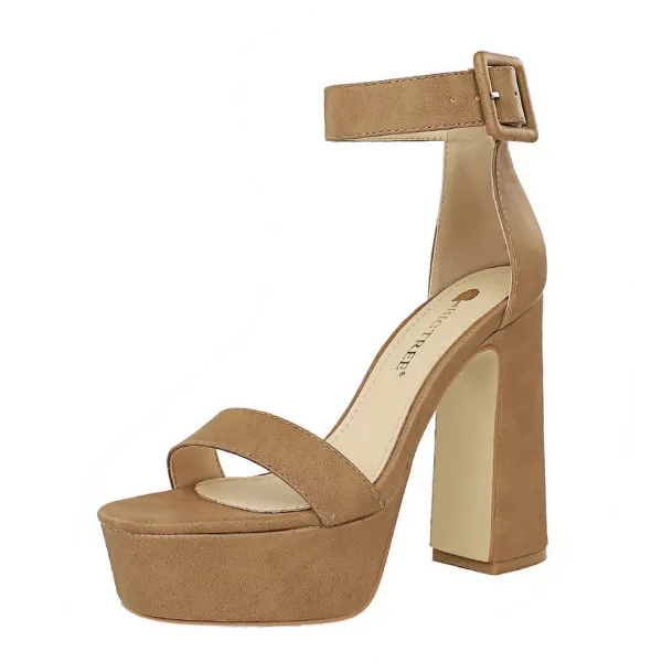 Fashion Khaki Street Wear Womens Sandals 2020 Ankle Strap 12 cm Thick Heels Platform Open / Peep Toe Sandals