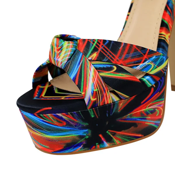 Fancy Summer Multi-Colors Street Wear Womens Sandals 2020 Ankle Strap 12 cm Thick Heels Open / Peep Toe Sandals