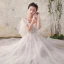 Elegant Champagne Wedding Dresses 2018 A-Line / Princess Lace V-Neck Backless Short Sleeve Court Train Wedding