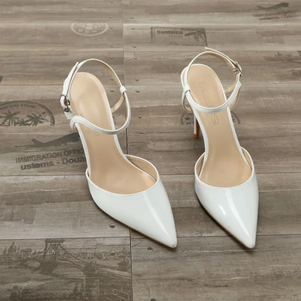 Chic / Belle Nues Vêtement de rue Sandales Femme 2020 Cuir Verni Bride Cheville 10 cm Talons Aiguilles À Bout Pointu Sandales