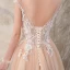 Chic / Belle Champagne Robe De Mariée 2018 Princesse En Dentelle Fleur Perle Encolure Dégagée Dos Nu Mancherons Train De Balayage Mariage