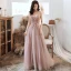 Sexy Rosa Ballkleider 2020 A Linie Spaghettiträger Perlenstickerei Strass Pailletten Ärmellos Rückenfreies Gespaltete Front Lange Festliche Kleider
