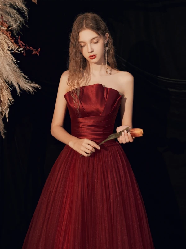 Chic / Belle Bordeaux Robe De Bal 2020 Princesse Bustier Sans Manches Dos Nu Longue Robe De Ceremonie