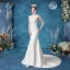 Affordable Ivory Wedding Dresses A-Line / Princess 2020 Scoop Neck Lace Flower Sleeveless Sweep Train