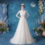 Affordable Ivory Wedding Dresses 2020 A-Line / Princess Scoop Neck Lace Flower Sleeveless Sweep Train