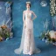 Illusion Abordable Ivoire Trompette / Sirène Robe De Mariée 2020 V-Cou En Dentelle Fleur Sans Manches Dos Nu Train De Balayage