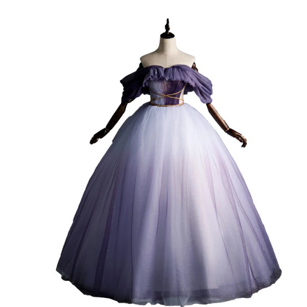 Elegant Purple Quinceañera Prom Dresses 2020 Ball Gown Off-The-Shoulder Glitter Beading Short Sleeve Backless Floor-Length / Long Formal Dresses