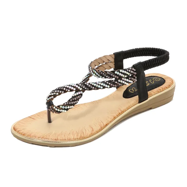 Fine Sølv Strand Flate Sandaler Dame 2020 Rhinestone Peep Toe Sandaler