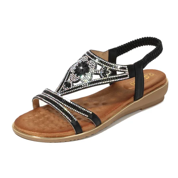 Chic / Belle Été Doré Désinvolte Plate Sandales Femme 2020 Faux Diamant Peep Toes / Bout Ouvert Sandales