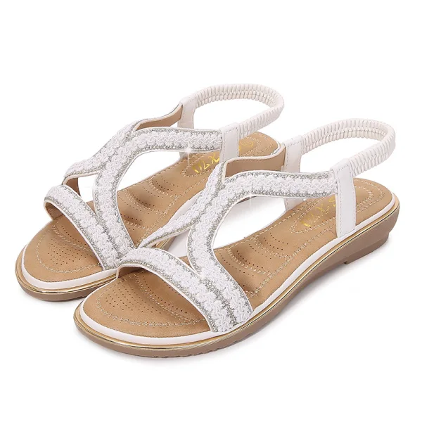 Snygga / Fina Svarta Casual Platt Sandaler Dam 2020 Rhinestone Peep Toe Sandaler