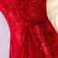 Chic / Beautiful Red Formal Dresses Evening Dresses  2017 Lace Flower Bow Artificial Flowers Zipper Up Scoop Neck Sleeveless Tea-length A-Line / Princess