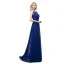 Modern / Fashion Royal Blue Chiffon See-through Evening Dresses  2018 A-Line / Princess Scoop Neck Sleeveless Pearl Rhinestone Beading Sweep Train Ruffle Formal Dresses