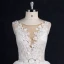 Chic / Beautiful White Ball Gown Wedding Dresses 2017 Scoop Neck Sleeveless Beading Rhinestone Covered Button Appliques Lace Flower Ruffle Tulle Sash Chapel Train