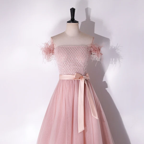 Charmant Rougissant Rose Perlage Gland Paillettes Robe De Bal 2024 Princesse Bustier Sans Manches Dos Nu Noeud Ceinture Longue Promo Robe De Ceremonie