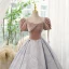 Elegant Blushing Pink Prom Dresses 2023 Ball Gown Square Neckline Short Sleeve Backless Floor-Length / Long Prom Formal Dresses