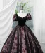 Vintage / Retro Rose Black Prom Dresses 2023 Ball Gown Square Neckline Short Sleeve Backless Floor-Length / Long Prom Formal Dresses
