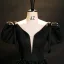 Elegant Black Satin Prom Dresses 2023 Ball Gown V-Neck Puffy Short Sleeve Backless Floor-Length / Long Prom Formal Dresses