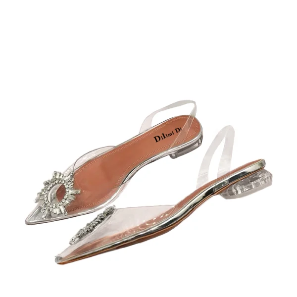 Transparent Chic / Beautiful Summer Silver Street Wear Rhinestone Flat Womens Sandals 2020 Pointed Toe