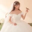 Elegant Ivory Wedding Dresses 2018 Ball Gown Bow Off-The-Shoulder Backless Short Sleeve Floor-Length / Long Wedding