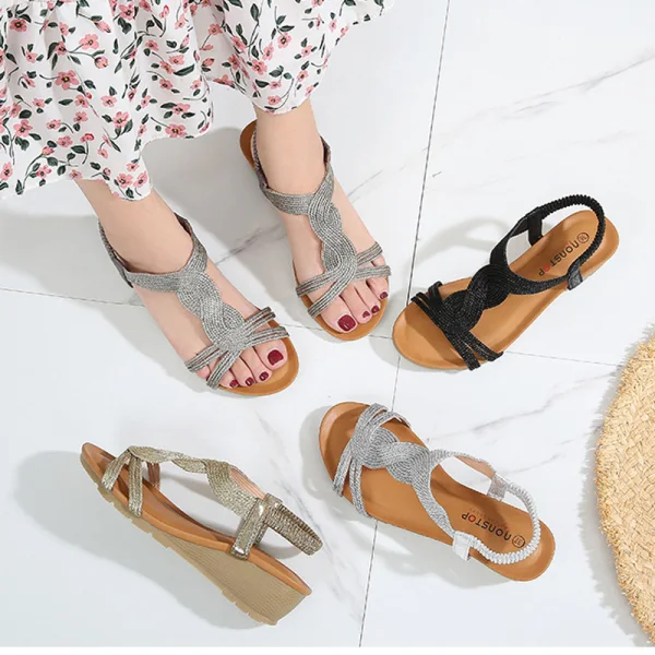 Enkel Casual Sølv Sandaler Dame 2020 4 cm Lav Hæl Peep Toe Sandaler