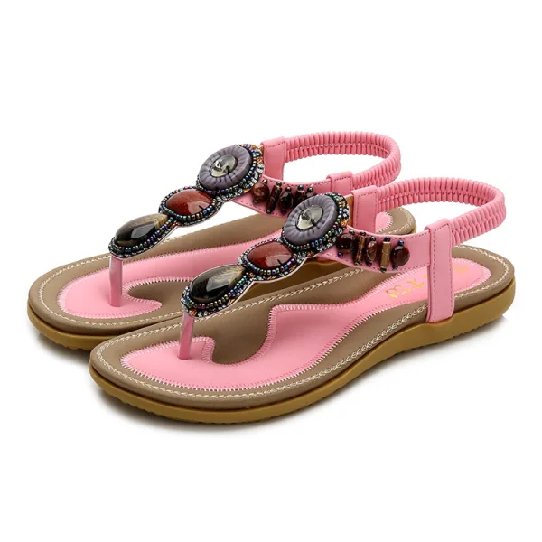 Böhmen Sommer Pink Freizeit Sandalen Damen 2020 Kristall Peeptoes Flache Sandaletten