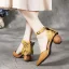 Vintage / Originale Tan Vêtement de rue Cuir Sandales Femme 2020 Papillon Bride Cheville 5 cm Talons Épais À Bout Pointu Sandales