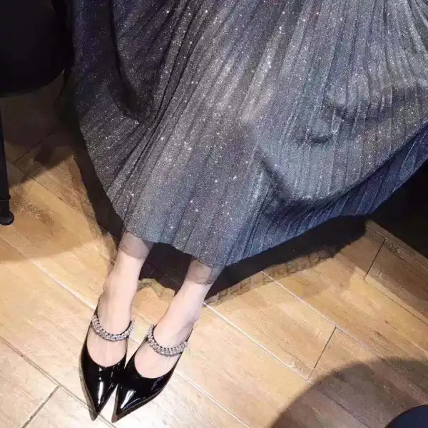 Fashion Black Casual Womens Sandals 2020 Rhinestone 8 cm Stiletto Heels Pointed Toe Sandals