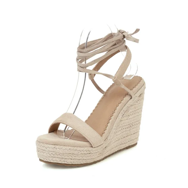Chic / Belle Noire Désinvolte Tresser Sandales Femme 2020 Bride Cheville 11 cm Compensées Plateforme Peep Toes / Bout Ouvert Sandales