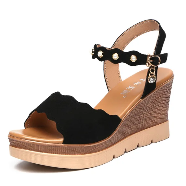 Chic / Beautiful Black Street Wear Womens Sandals 2020 Rhinestone 8 cm Wedges Platform Open / Peep Toe Sandals