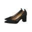 Enkla Svarta Casual Pierced Sandaler Dam 2020 Läder 7 cm Tjocka Klackar Spetsiga Sandaler