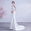 Affordable White Trumpet / Mermaid Wedding Dresses 2020 Scoop Neck Lace Flower Sleeveless Backless Sweep Train