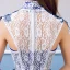 Vintage / Retro Royal Blue Evening Dresses  2018 A-Line / Princess Lace Flower Pearl Sequins High Neck Sleeveless Floor-Length / Long Formal Dresses