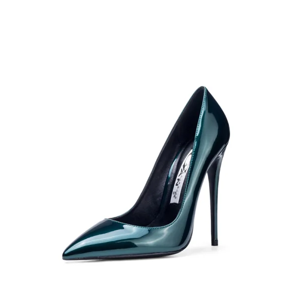 Fashion Dark Green Office OL Pumps 2020 Patent Leather 12 cm Stiletto Heels Pointed Toe Pumps