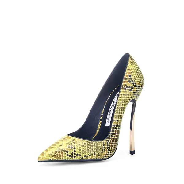 Fashion Gold Cocktail Party Snakeskin Print Pumps 2020 12 cm Stiletto Heels Pointed Toe Pumps