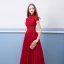 Chic / Beautiful Burgundy Evening Dresses  2018 A-Line / Princess Beading Lace Sequins Crystal High Neck Floor-Length / Long Short Sleeve Formal Dresses