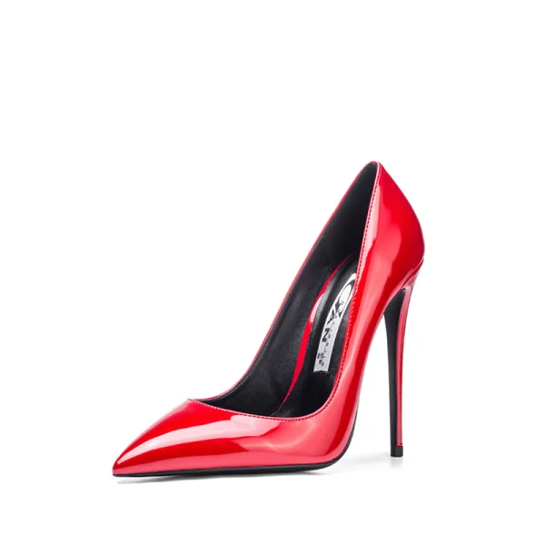 Schöne Rot Büro OL Lackleder Pumps 2020 12 cm Stilettos Spitzschuh Pumps