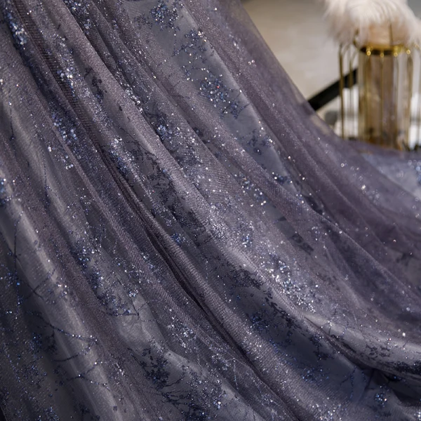 Glitzernden Charmant Marineblau Ballkleider 2020 A Linie Bandeau Perlenstickerei Pailletten Spitze Blumen Ärmellos Rückenfreies Sweep / Pinsel Zug Festliche Kleider