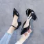 Chic / Belle Noire Désinvolte Sandales Femme 2020 Cuir Verni Bride Cheville 6 cm Talons Épais À Bout Pointu Sandales