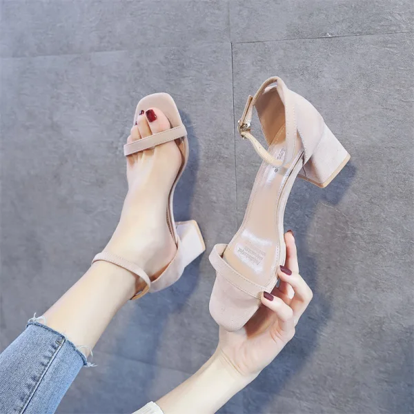 Chic / Belle Noire Désinvolte Daim Sandales Femme 2020 Bride Cheville 5 cm Talons Épais Peep Toes / Bout Ouvert Sandales