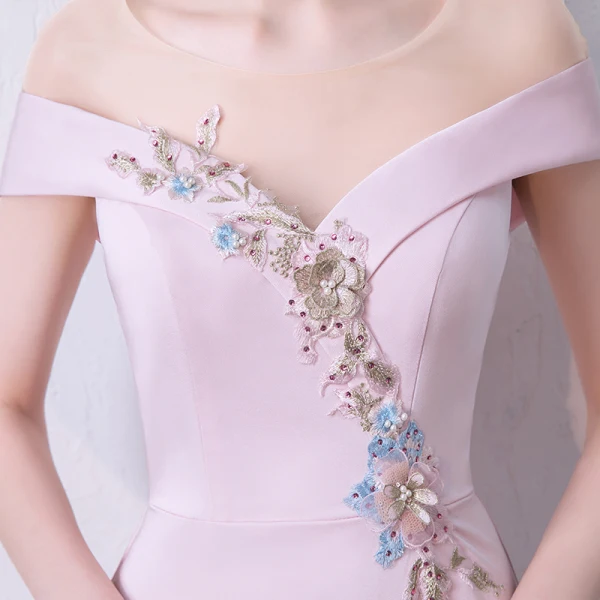 Elegante Candy Roze Gelegenheid Jurken 2018 A lijn Parel Appliques Rhinestone Split Voorzijde Ronde Hals Korte Mouwen Ruglooze Sweep Trein Avondjurken