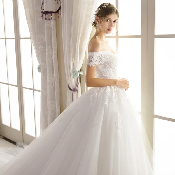 Elegant Ivory Wedding Dresses 2018 Ball Gown Lace Flower Sequins Off-The-Shoulder Backless Sleeveless Cathedral Train Wedding