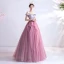 Charming Candy Pink Prom Dresses 2020 A-Line / Princess Off-The-Shoulder Beading Rhinestone Sequins Sleeveless Backless Floor-Length / Long Formal Dresses