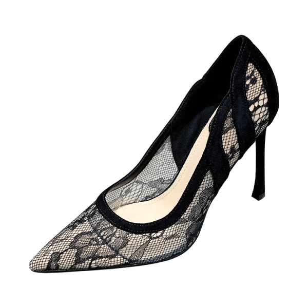 Charming Black Evening Party Lace Pumps 2020 10 cm Stiletto Heels Pointed Toe Pumps