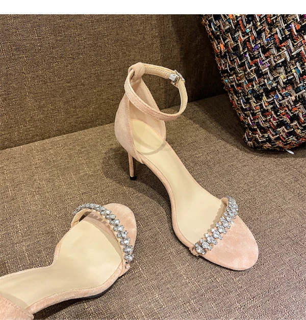 Charmant Noire Soirée Sandales Femme 2020 Faux Diamant Bride Cheville 10 cm Talons Aiguilles Peep Toes / Bout Ouvert Sandales