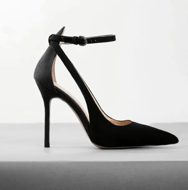 Chic / Beautiful Black Cocktail Party Womens Sandals 2020 Suede Ankle Strap 10 cm Stiletto Heels Pointed Toe Sandals