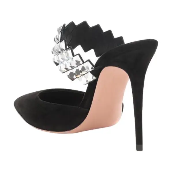 Chic / Belle Noire Vêtement de rue Faux Diamant Sandales Femme 2020 Daim 10 cm Talons Aiguilles À Bout Pointu Sandales
