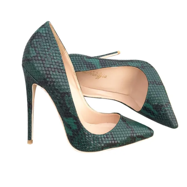 Chic / Beautiful Ink Blue Street Wear Snakeskin Print Pumps 2020 12 cm Stiletto Heels Pointed Toe Pumps