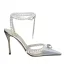 Sexy Silver Cocktail Party Rhinestone Womens Sandals 2020 Leather Pearl Ankle Strap 8 cm Stiletto Heels Pointed Toe Sandals