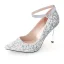Sparkly Sølv Paljetter Brudesko 2020 Ankelstropp 9 cm Stiletthæler Spisse Bryllup Pumps